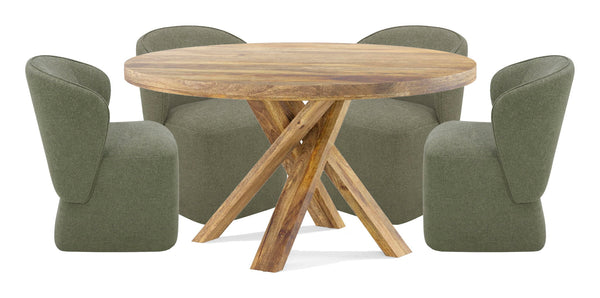 Crossings - Downtown Round Dining Table With 4 Upholstered Chairs - Amber & Gray