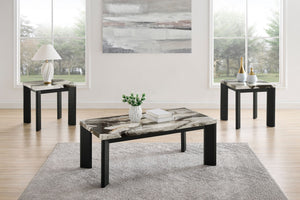 Strata - Faux Marble 3 Piece Occasional Set (1 Coffee & 2 End Tables) - Black / White