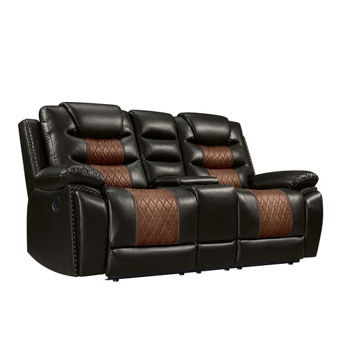 Nikko - Console Loveseat With Dual Recliners Dark Brown Manual Reclining