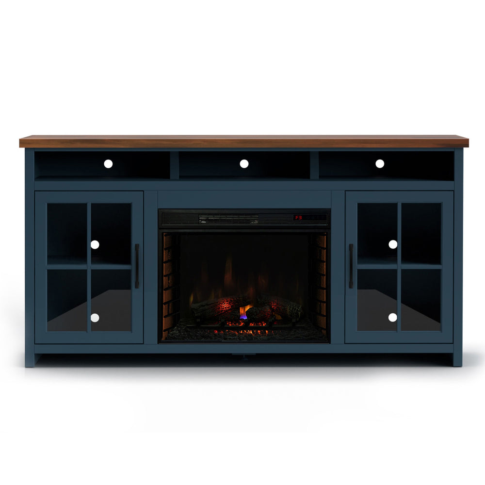 Nantucket - 74" Fireplace TV Stand - Blue Denim / Whiskey