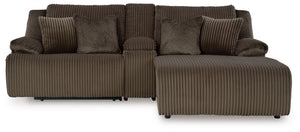 Top Tier - Reclining Sectional Dark Brown 3 Pc. Right Arm Facing Chaise Reclining Sectional Sofa With Console