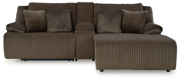 Top Tier - Reclining Sectional Dark Brown 3 Pc. Right Arm Facing Chaise Reclining Sectional Sofa With Console