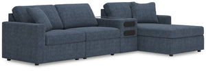 Modmax - Ink - Sectional Blue 4 Pc. Sectional With Raf Corner Chaise And Audio Console