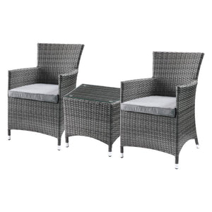 Tashelle - 3 Piece Patio Bistro Set - Gray Fabric & Gray Wicker