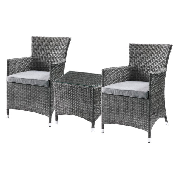 Tashelle - 3 Piece Patio Bistro Set - Gray Fabric & Gray Wicker