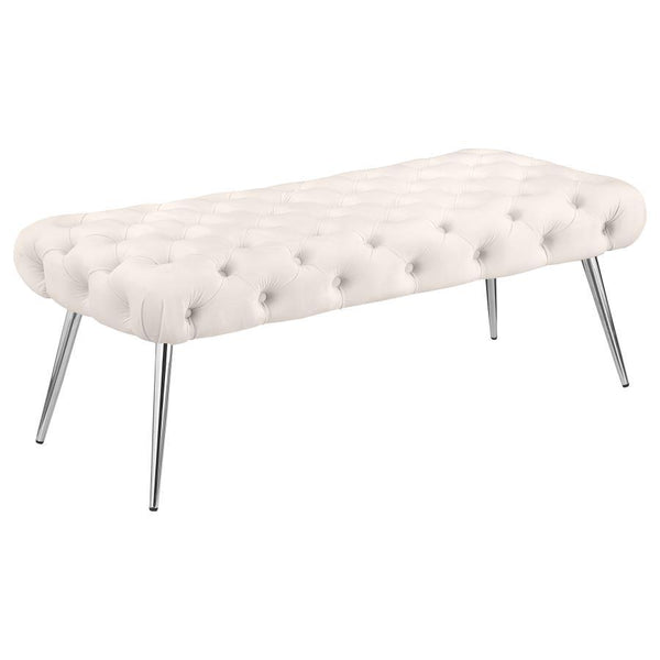 Ella - Upholstered Tufted Bench Metal Legs White
