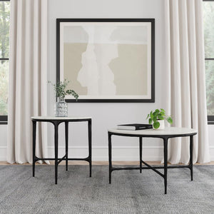 Hermas - Round Marble Coffee And End Table Set Black 2 Pc. Coffee Table, End Table