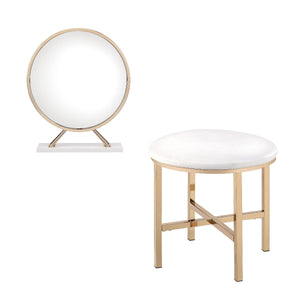 Midriaks - Mirror & Stool - Synthetic Leather , White & Gold