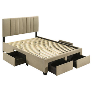 Wheatland - 4-Drawer Upholstered Storage Bed Light Brown