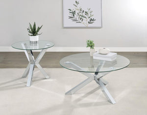 Kenzie - Round Coffee Table Set Pearl Silver 2 Pc. Coffee Table, End Table