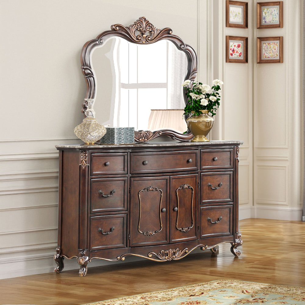 Constantine - Dresser With Marble Top Dark Brown Dresser & Mirror