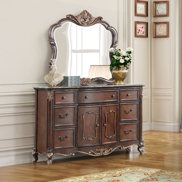 Constantine - Dresser With Marble Top Dark Brown Dresser & Mirror