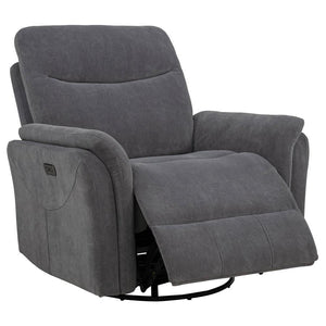Adler - Upholstered Power Swivel Glider Recliner Dark Gray