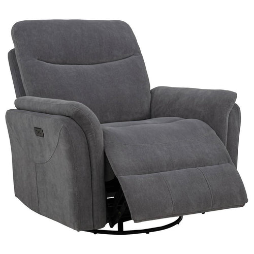 Adler - Upholstered Power Swivel Glider Recliner Dark Gray