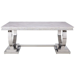 Zander - Dining Table - White Printed Faux Marble Top & Mirrored Silver