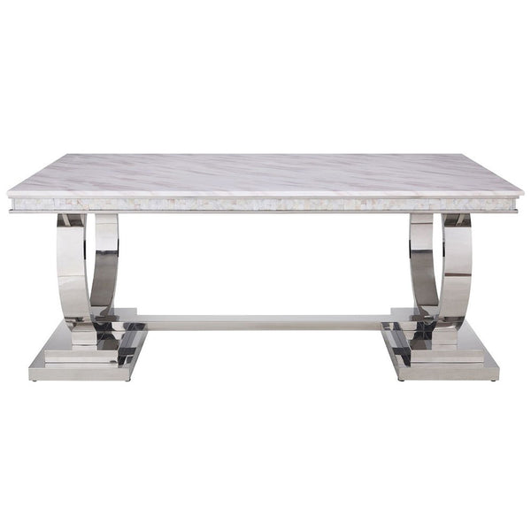 Zander - Dining Table - White Printed Faux Marble Top & Mirrored Silver