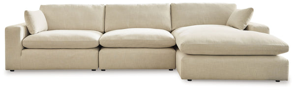 Elyza - 4 Pc. - Right Arm Facing Corner Chaise 3 Pc Sectional, Ottoman - Linen