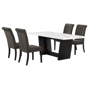 Sherry - Rectangular Marble Top Dining Table Set White 5 Pc. Table, 4 Chairs