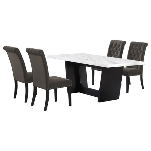 Sherry - Rectangular Marble Top Dining Table Set White 5 Pc. Table, 4 Chairs