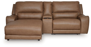 DeepWakes - Power Reclining Sectional Light Brown 3 Pc. Left Arm Facing Press Back Power Chaise Sectional