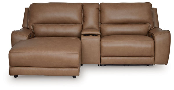 DeepWakes - Power Reclining Sectional Light Brown 3 Pc. Left Arm Facing Press Back Power Chaise Sectional