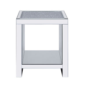 Noralie - End Table With Open Storage Compartment - Clear Glass, Mirrored & Faux Diamonds