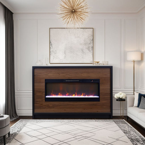Aria - 62" Fireplace Mantel - Black / Walnut