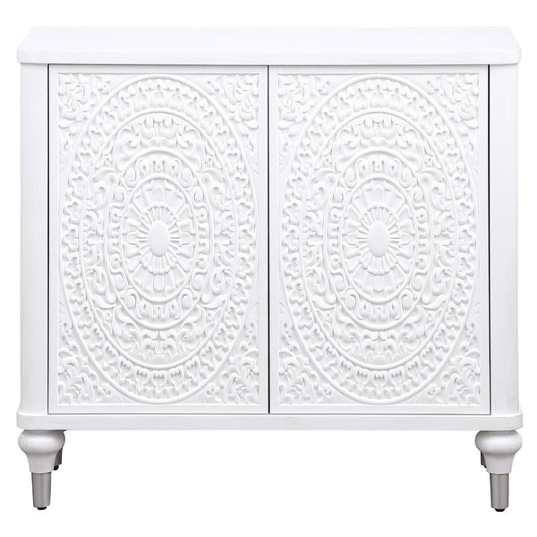 Cardella - 2 Door Mandala Accent Cabinet - Distressed White