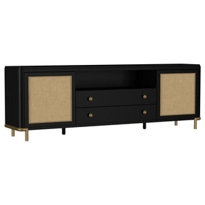 Arini - Rattan Cane 2-Door TV Stand Media Console Black