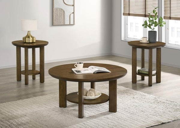 Ottowa - Round Wood Coffee Table Set Dark Brown 3 Pc. Coffee Table, 2 End Tables