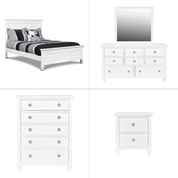Tamarack - Bedroom Set White 5 Pc. Bed, Dresser, Mirror, Chest, Nightstand Queen