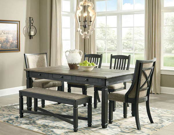 Tyler Creek - Dining Table Set Dark Gray 6 Pc. - Rectangular Dining Room Table, 2 Upholstered Side Chairs, 2 Dining Room Upholstered Side Chairs, Upholstered Bench