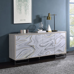 Panos - Console Cabinet - White Marble Print & Chrome