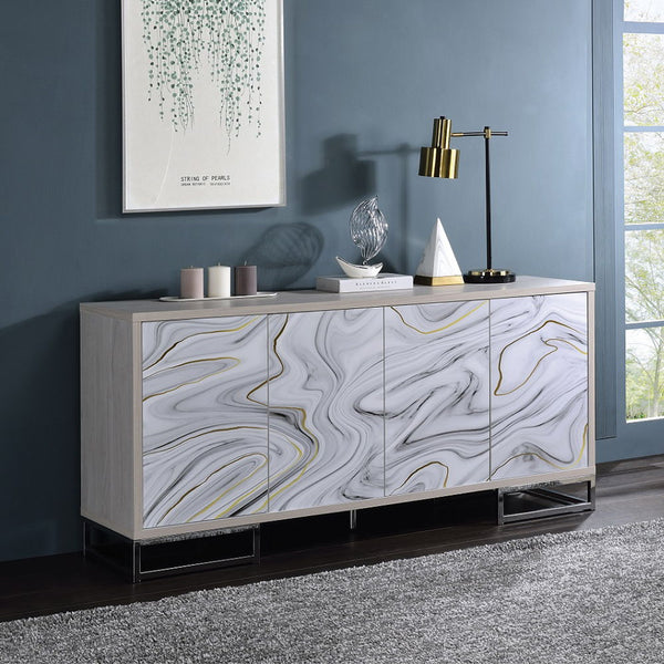 Panos - Console Cabinet - White Marble Print & Chrome