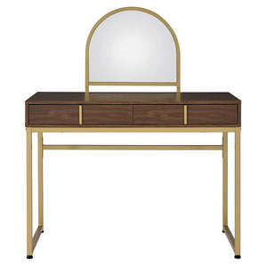 Coleen - 50" Vanity Desk With Mirror & Jewelry Tray - Walnut & Gold