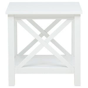 Skyview - Square Pine Wood Side End Table With Shelf - White