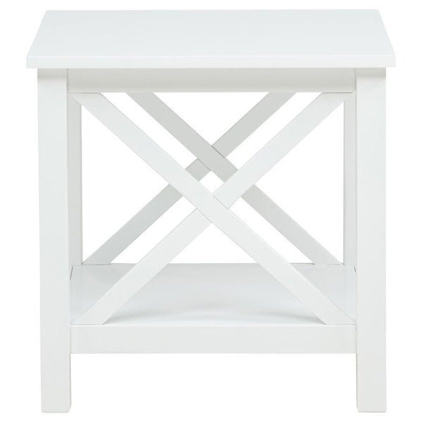 Skyview - Square Pine Wood Side End Table With Shelf - White