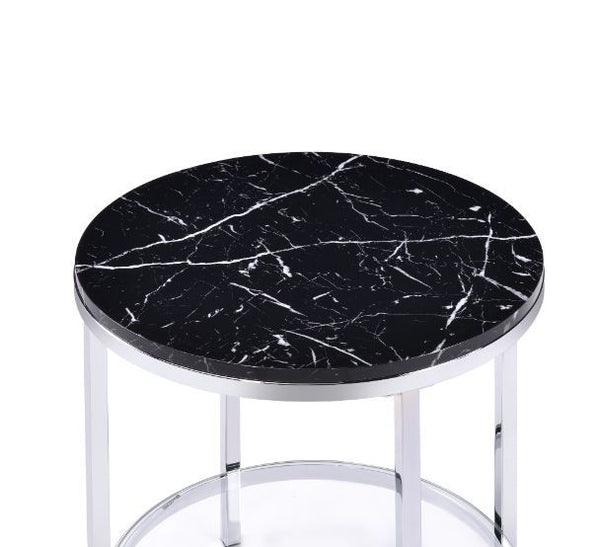 Virlana - End Table - Faux Black Marble Top & Chrome
