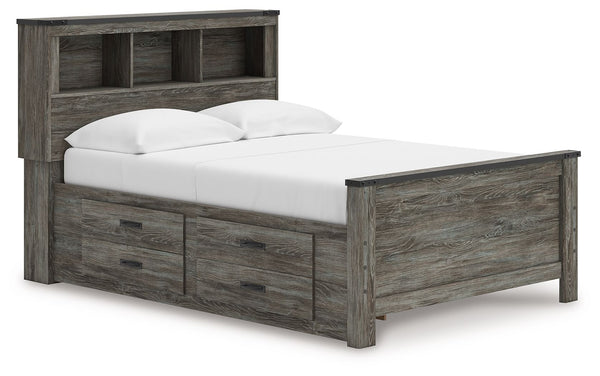 Frandern - Bookcase Panel Bed Gray Full 4 Drawers