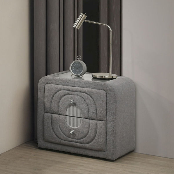 Shelyn - Nightstand Gray Teddy Sherpa & Chrome