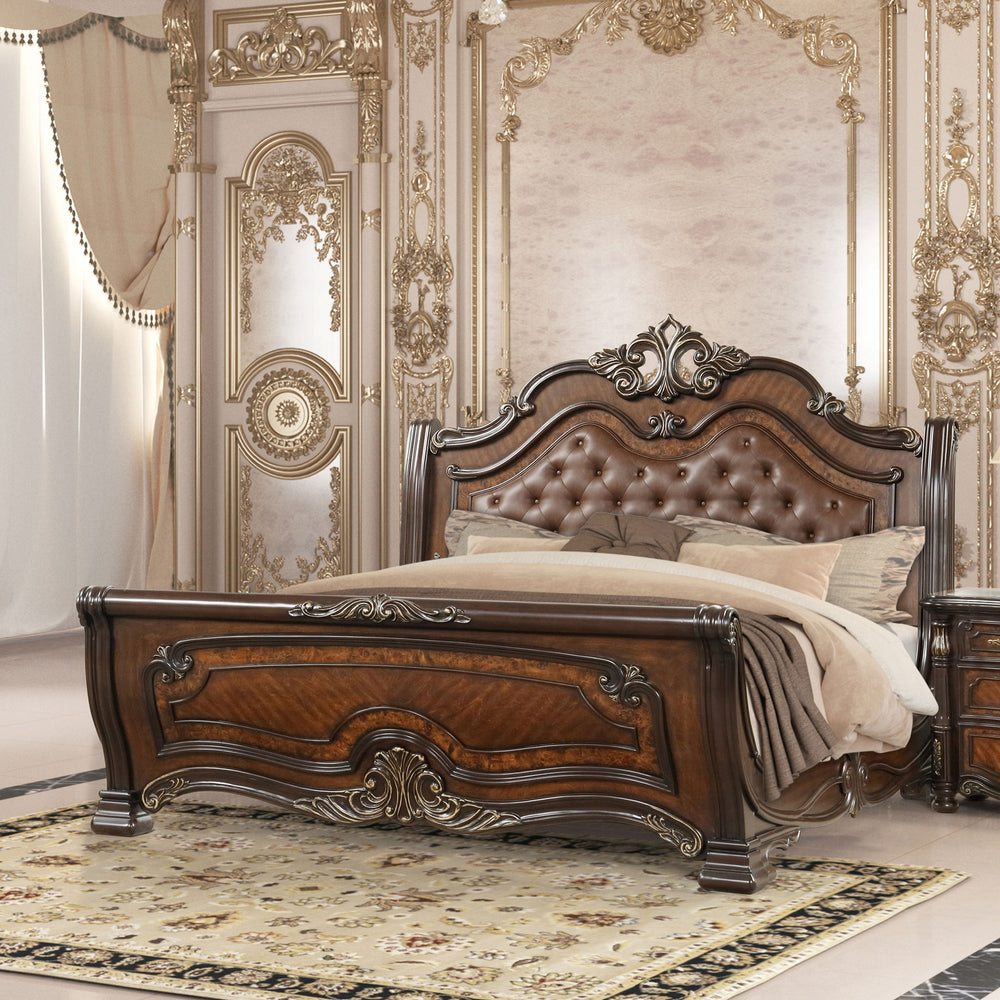 Bella Notte - Padded Sleigh Bed Light Brown