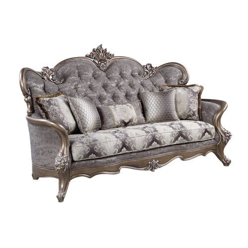 Elozzol - Sofa With 5 Pillows - Fabric & Antique Bronze