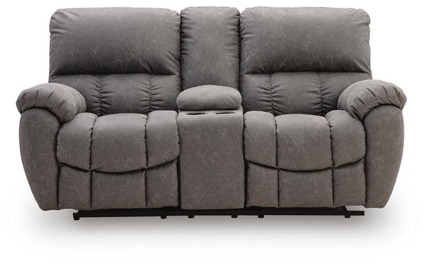Bakerstein - Power Reclining Loveseat/Console/Adjustable Headrest - Galaxy