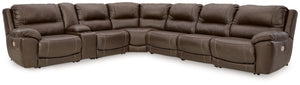 Dunleith - Power Reclining Sectional Dark Brown 7 Pc. Power Reclining Sectional With LAF And RAF Zero Wall Power Recliners
