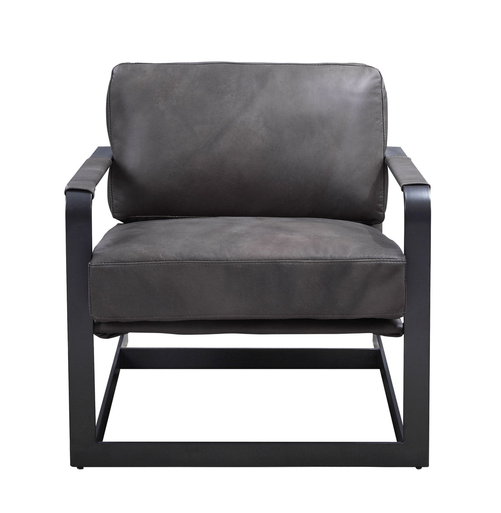 Locnos - Accent Chair - Gray Top Grain Leather & Black