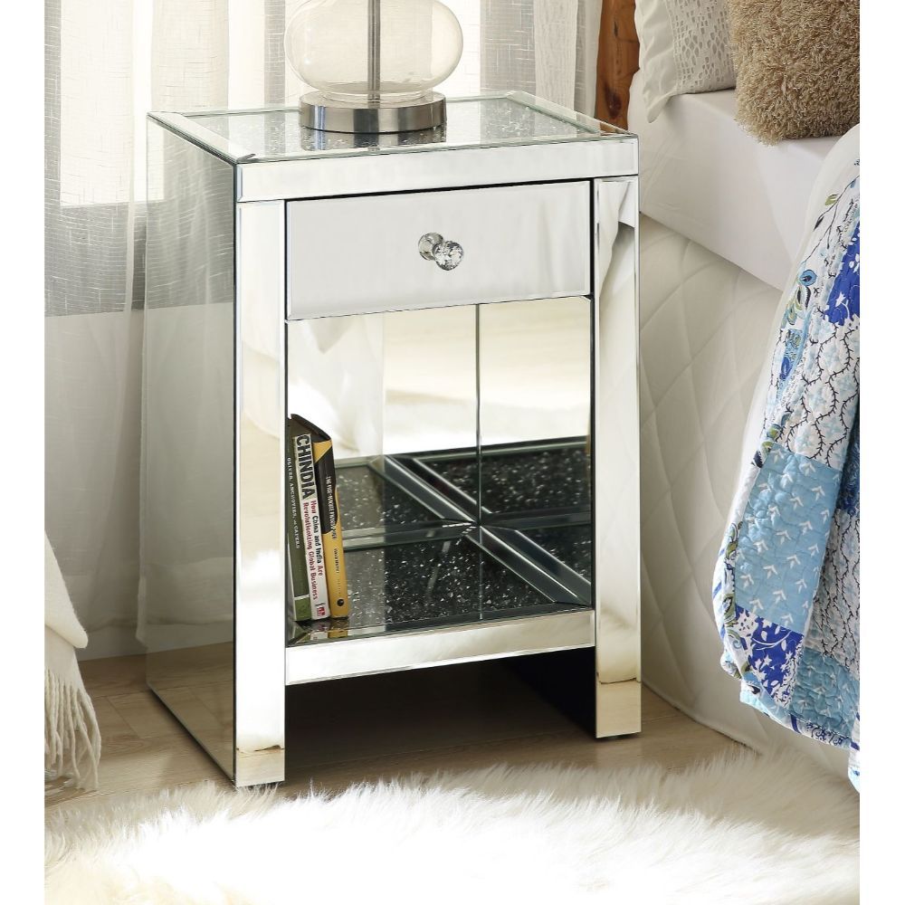 Noralie - 26"H Accent Table - Mirrored & Faux Diamonds