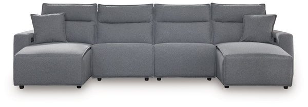 ModMax II - Salt And Pepper - Reclining Sectional Gray 4 Pc. Double Chaise Power Reclining Sectional
