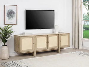 Kailani - 79" 4-door Cane TV Stand Media Console - Beige Oak