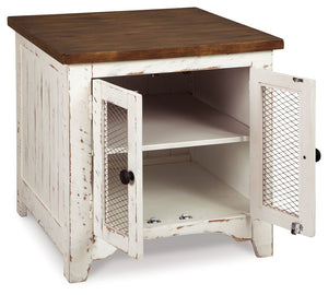 Wystfield - Rectangular End Table - 2 Doors - White / Brown