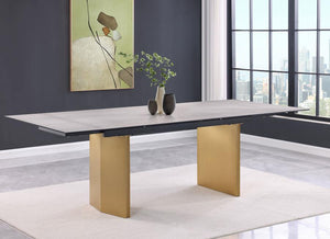 Vesa - Glass Top Extension Dining Table - Beige
